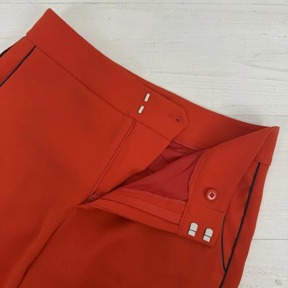 Banana Republic Wide Leg Trouser Pants Women 6 Orange High Rise Split Hem Office